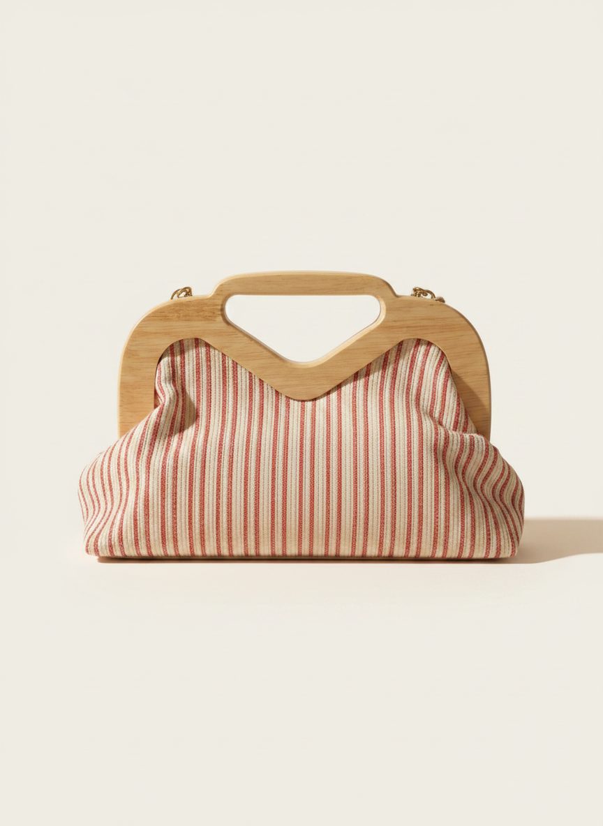 Vintage Striped Clutch with Wooden Handle — accessories