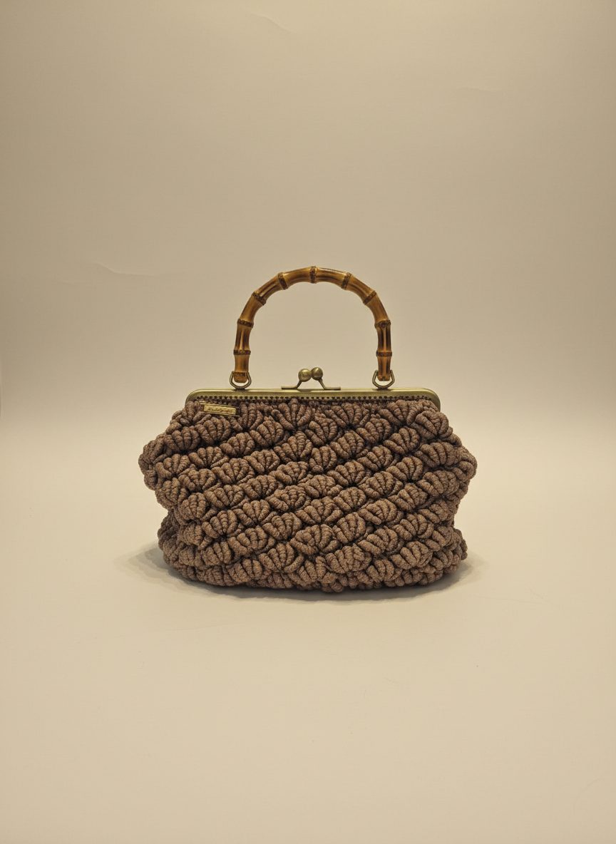 Handmade Crocheted Bag with Bamboo Handle — accessories