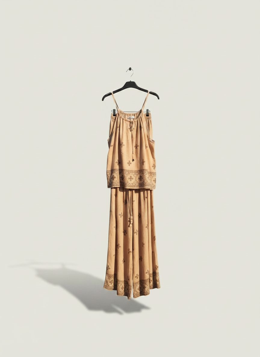 Boho Chic Earthy Two-Piece Pant and Top Set — clothing