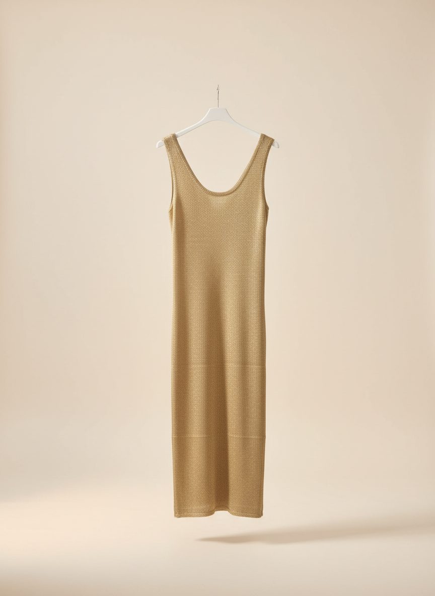 Golden Knit Midi Dress for Sunlit Days — clothing