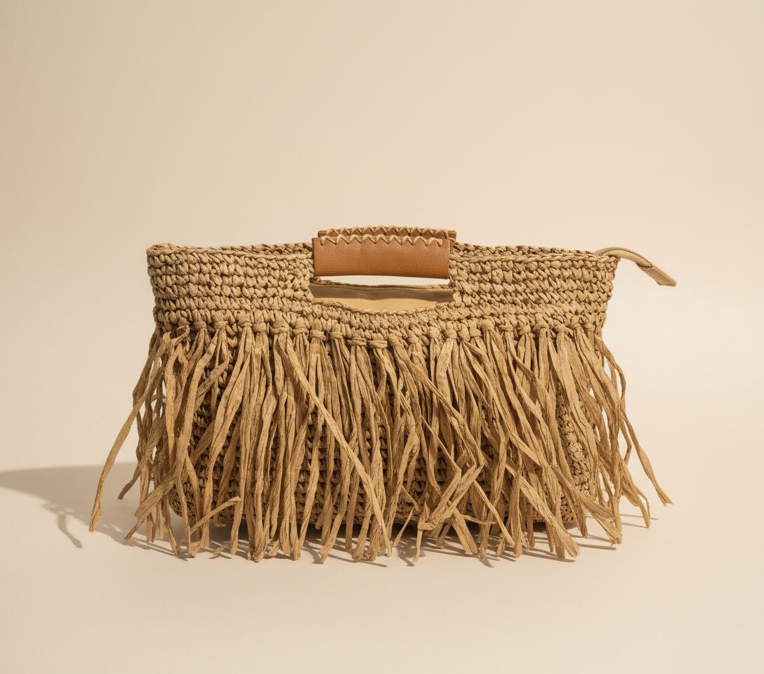Handmade Straw Clutch with Boho Fringes — accessories