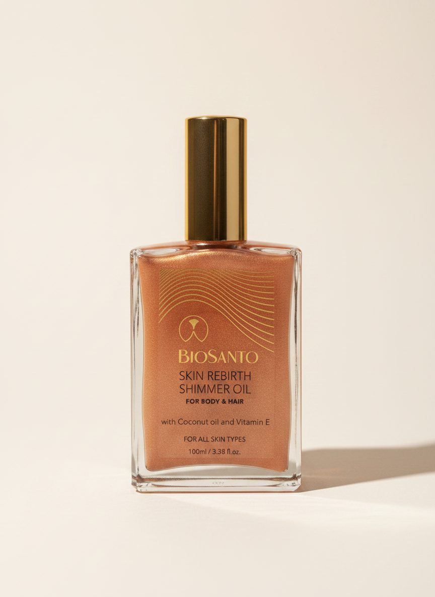 BioSanto Shimmer Oil for Body and Hair — care