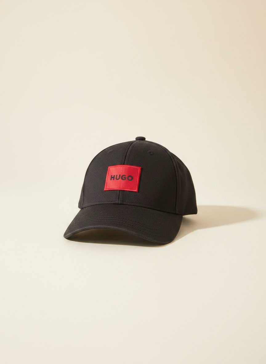 Hugo Logo Cap in Black with Red Branding — accessories